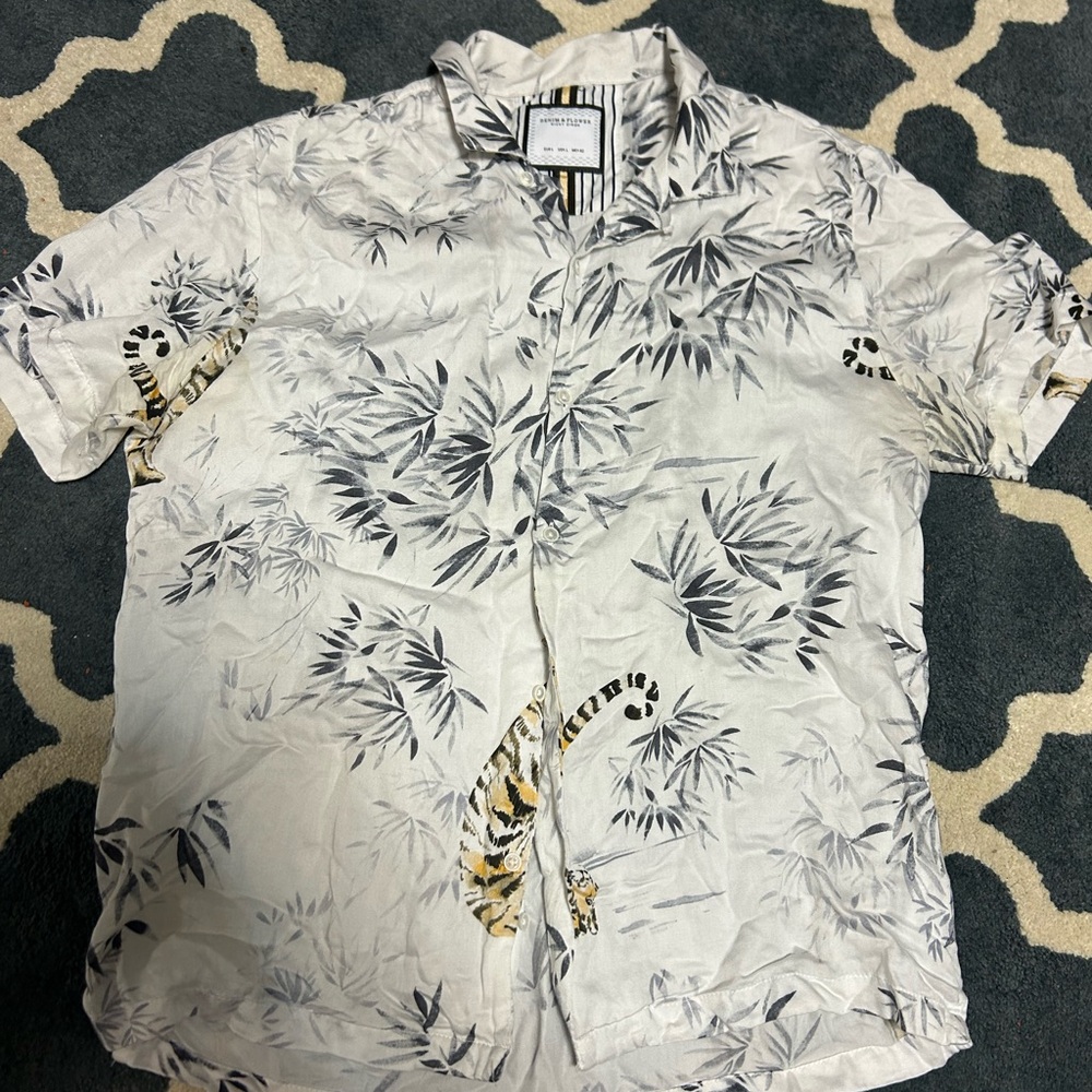 Denim & Flower White and Gray Casual Button Down Shirt